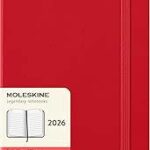 Moleskine Daily Planner, Daily Agenda 2026 12 Months, Hard Cover, A5, Red Color